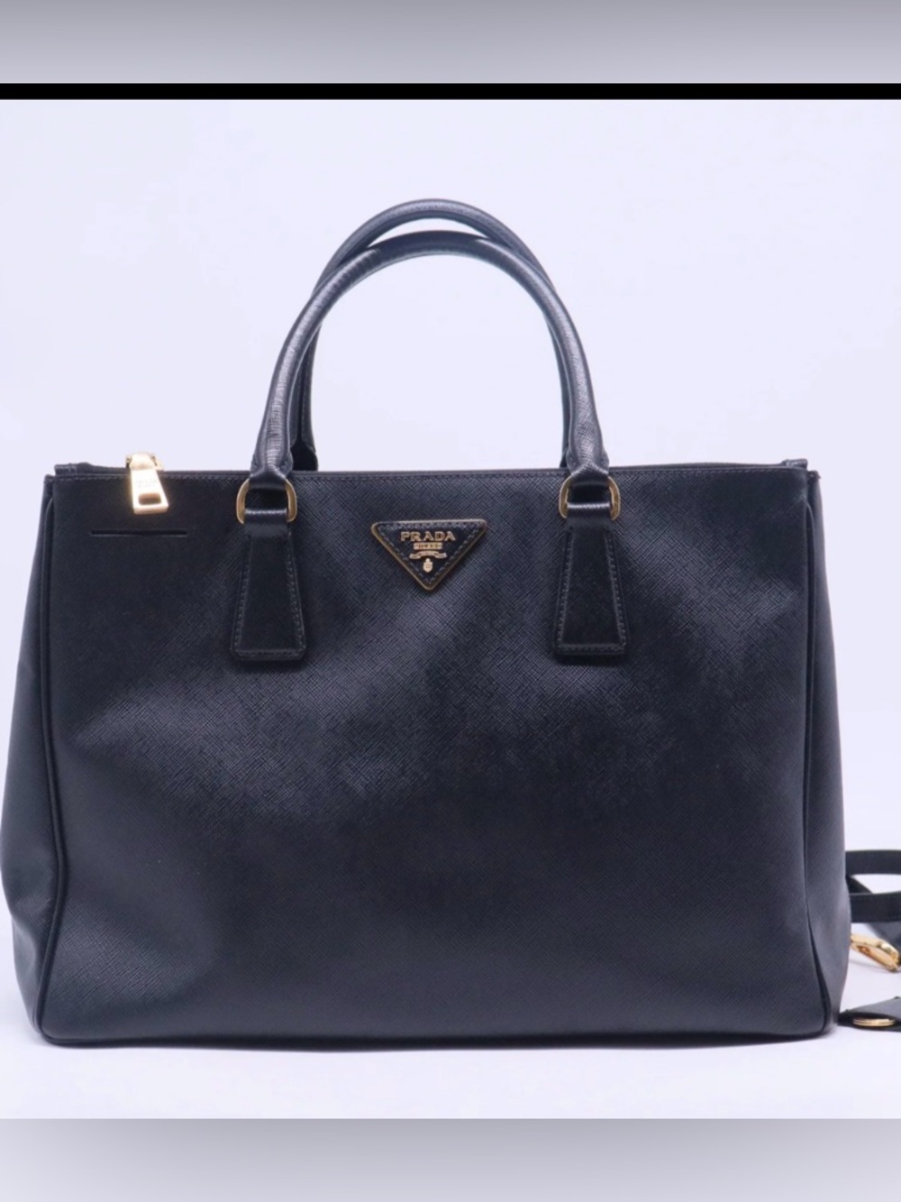 Prada Black Saffiano Leather Structured Tote with Gold Hardware